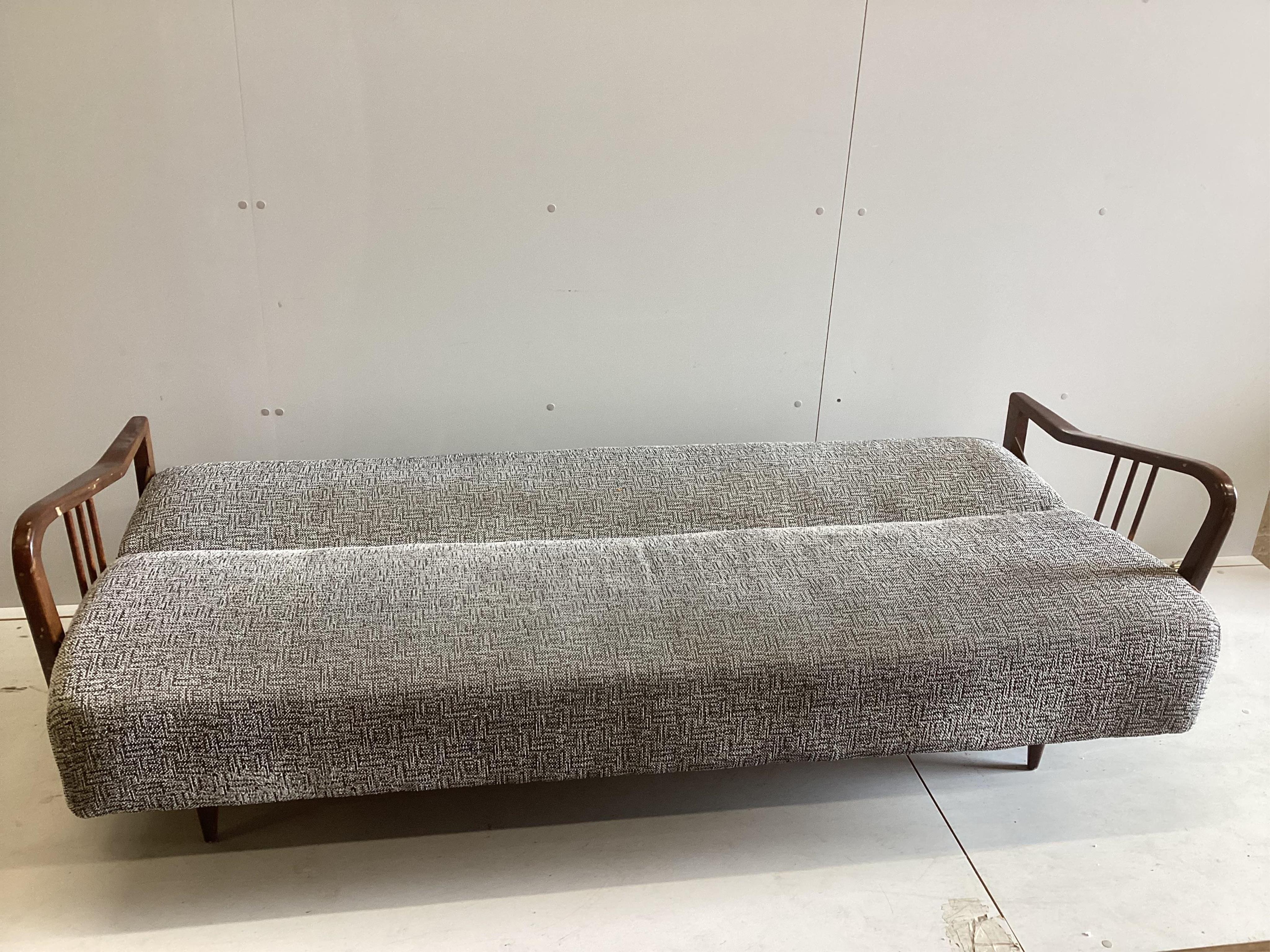 A mid century Danish style sofa bed, width 188cm, depth 76cm, height 66cm. Condition - fair